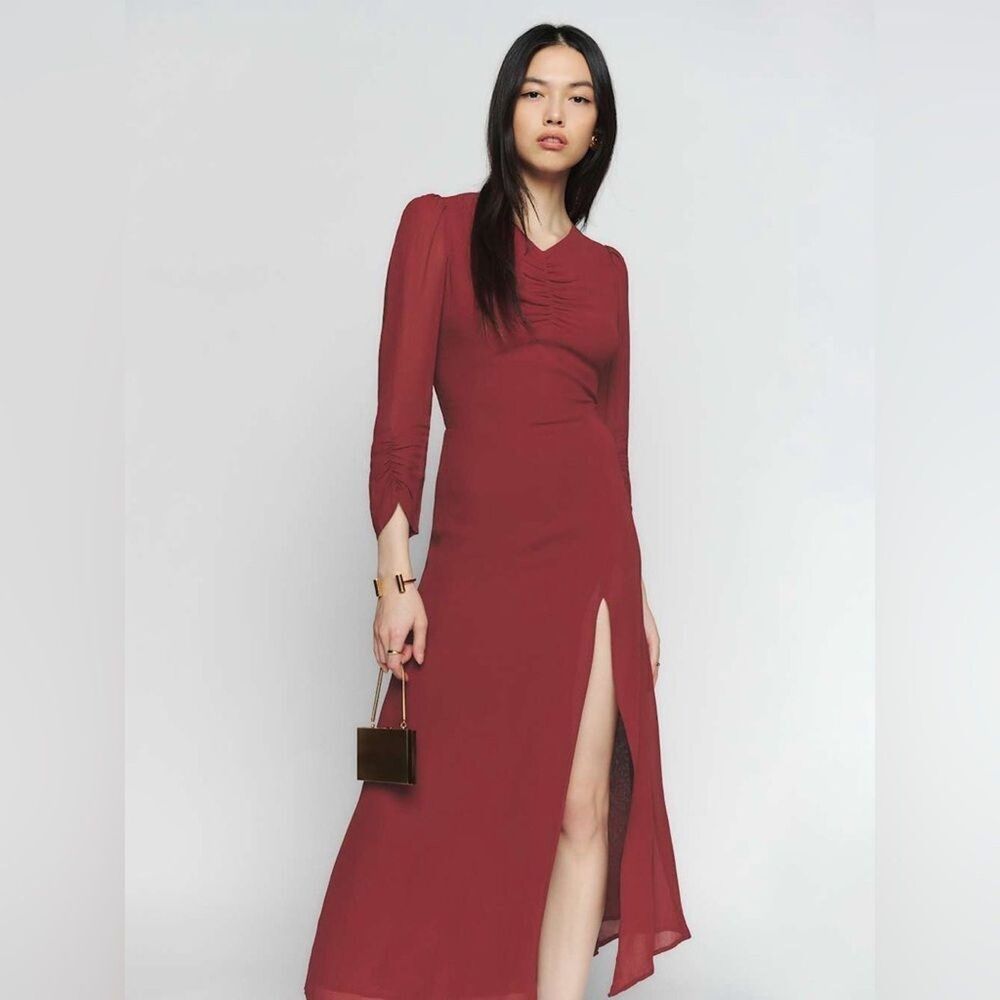 Reformation Forest Dress Elegant Burgundy Long Sleeve Size 2 DS2